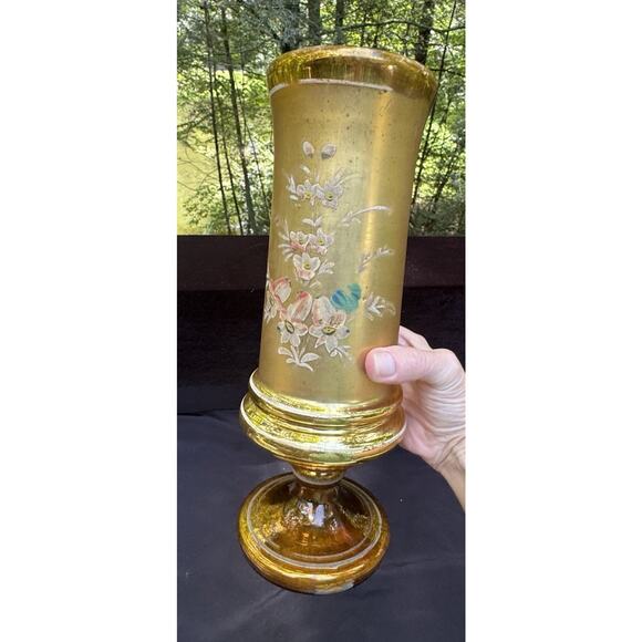 Gold Czech Bohemia Egermann Blown Glass Hand Painted Gold Gilt Vase - Picture 6 of 13